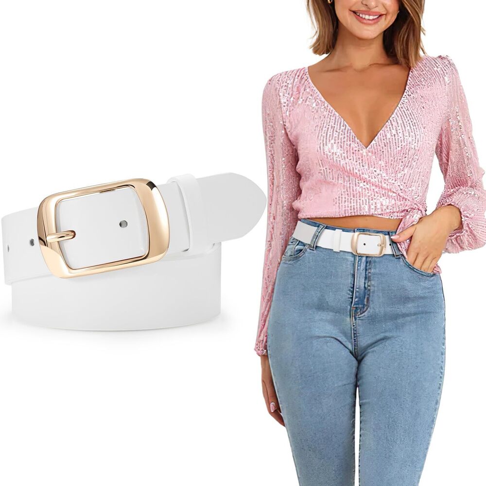 2592 Fashion Womens Leather Belt, Soft Waist Belt With Gold Pin Buckle